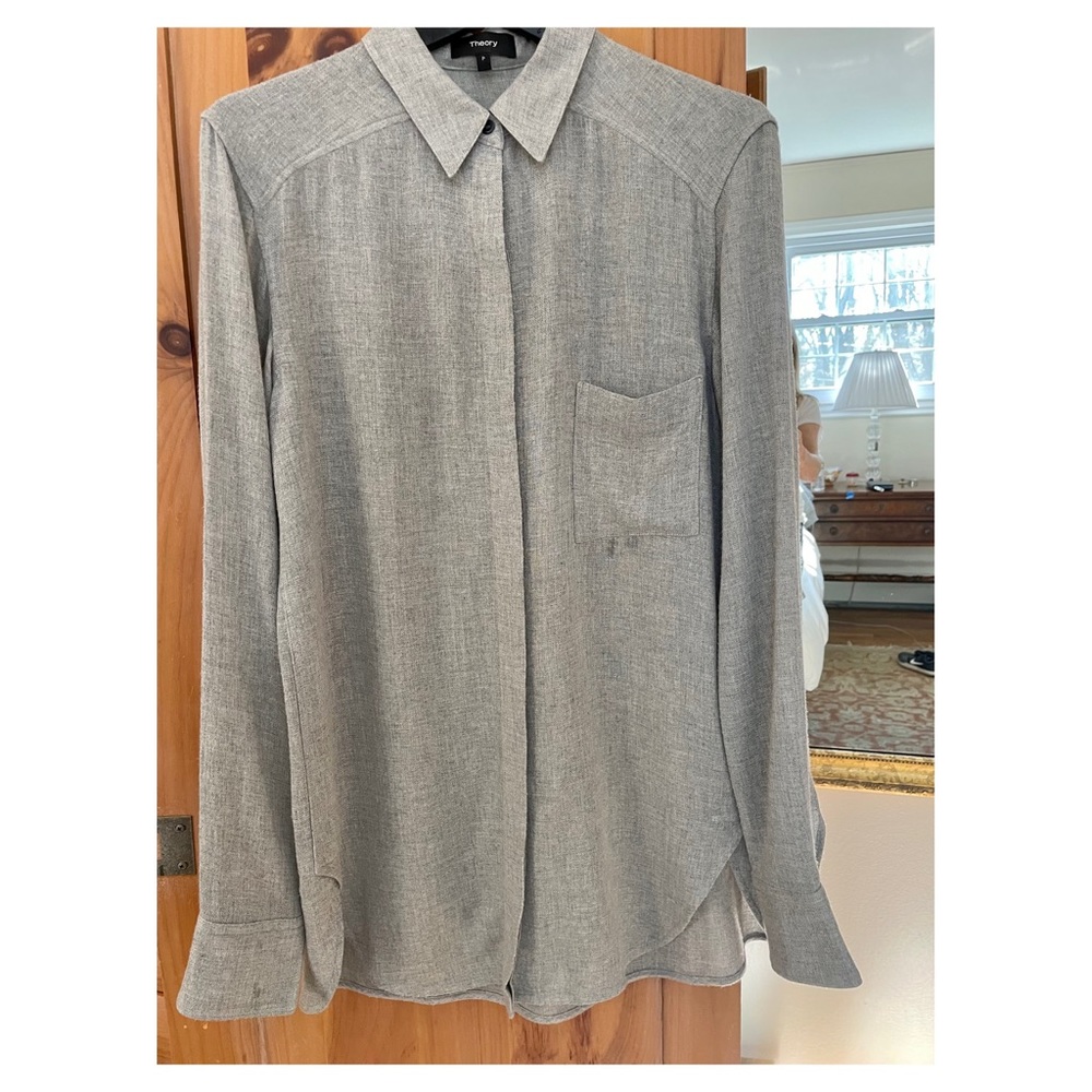 Theory Heather Gray Wool Blend Blouse